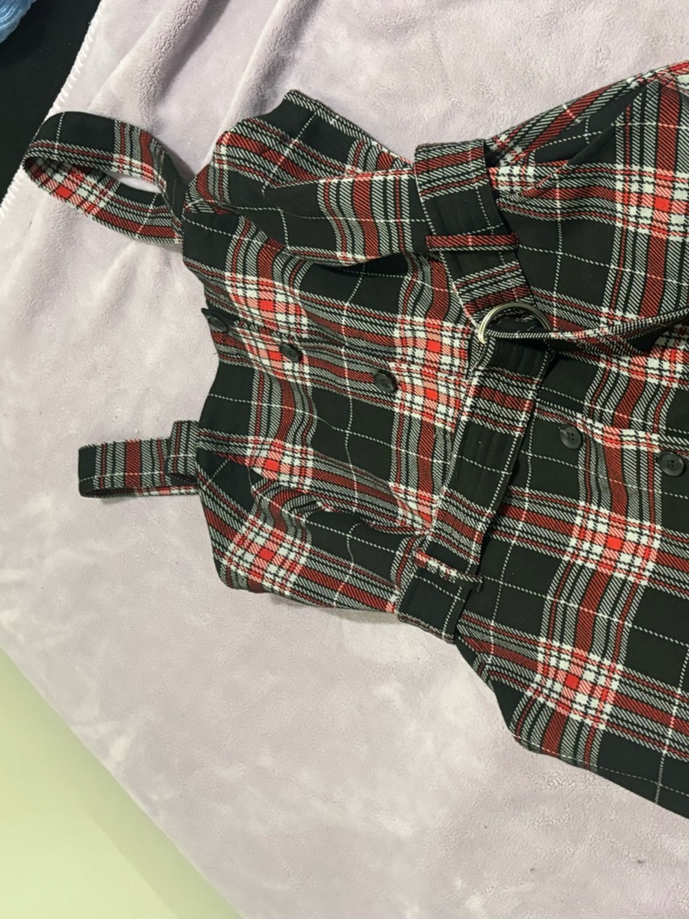 Black & Red Plaid Belted Skirt